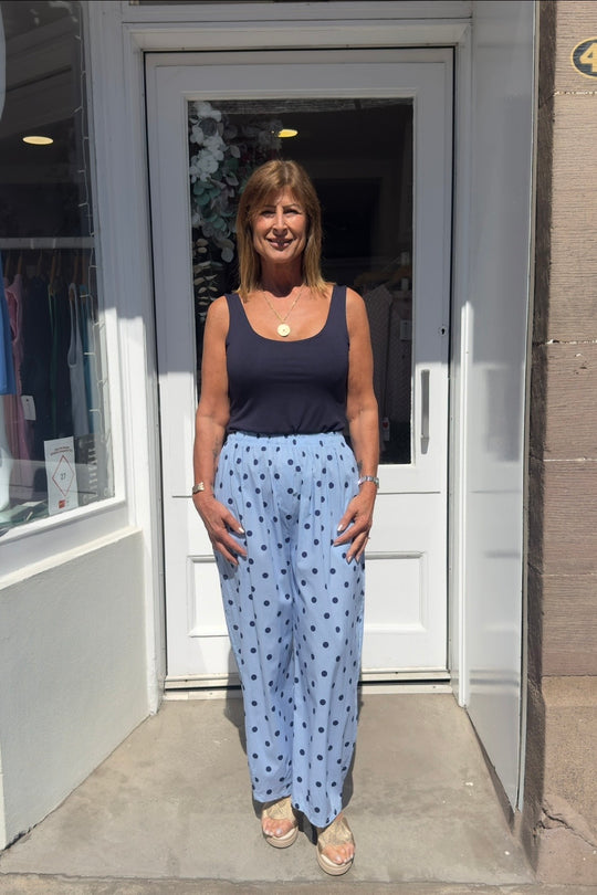 Baby Blue and Navy Polkadot Trousers