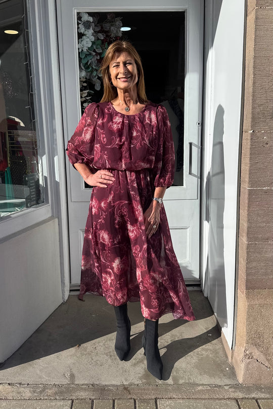 Petra Burgundy Floral Printed Dress
