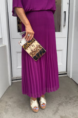 Magenta Plain Vneck Maxi Plisse Dress
