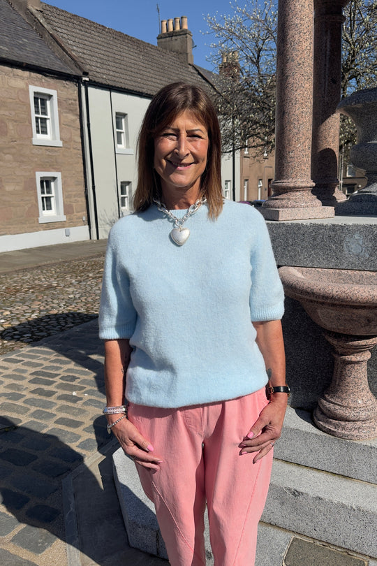 Light Blue Alpaca Short Sleeved Jumper