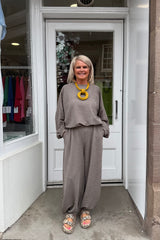 Taupe Bessy Crinkle Trouser Set