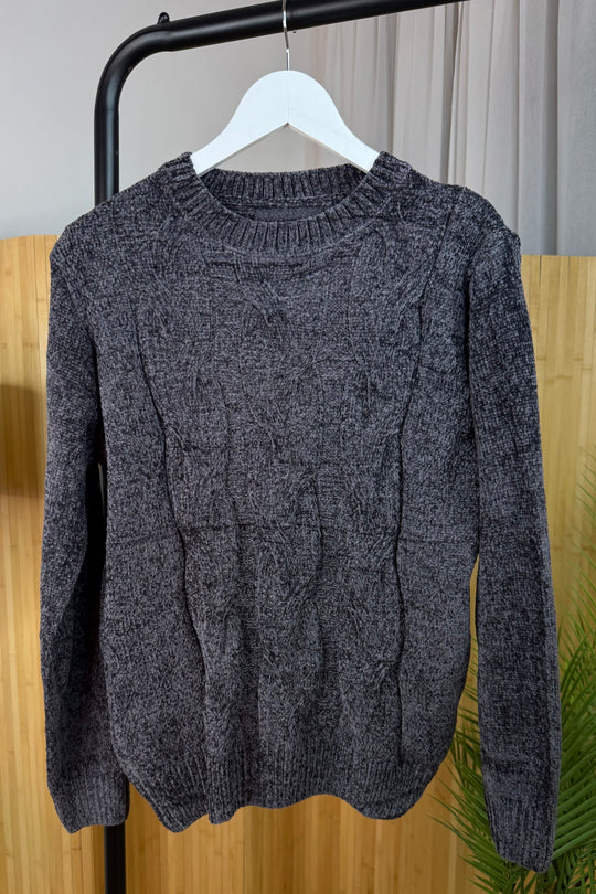 Charcoal Grey Chenille Arran Style Jumper