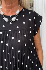 Black Polka Dot Pleated Midi Dress
