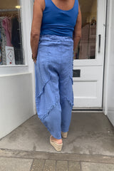 Denim Blue Raw Hem Linen Trousers