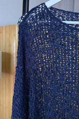 Navy Popcorn Poncho Top