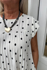 White Polka Dot Pleated Midi Dress