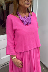 Fuchsia Pink Double Layer Two Piece Strappy Dress