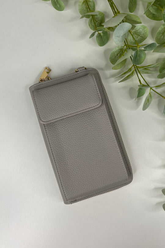 Grey Zip Wallet Crossbody Bag