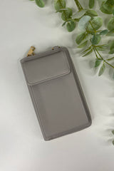 Grey Zip Wallet Crossbody Bag