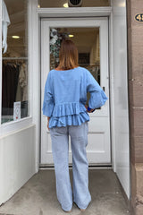 Light Blue And White Candy Stripe Cotton Trousers