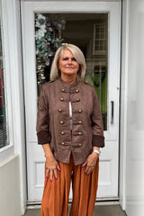 Carrie Chocolate Brown Military Suedette Jacket