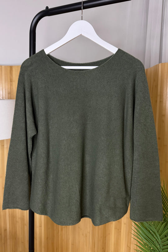 Khaki Green Plain Knitted Jumper