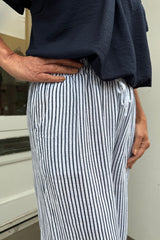White And Navy Blue Candy Stripe Cotton Trousers