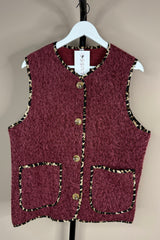 Leopard Trim Gilet Burgundy