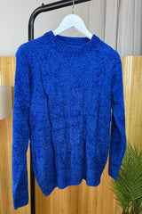 Cobalt Blue Chenille Arran Style Jumper