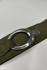Khaki Green Sadie Faux Suede Stretch Waist Belt