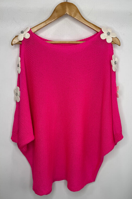 Fuchsia Pink Daisy Fine Knit Jumper