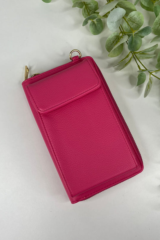 Fuchsia Pink Zip Wallet Crossbody Bag