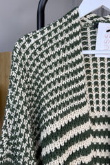 Khaki Green And Beige Chunky Balloon Sleeve Cardigan