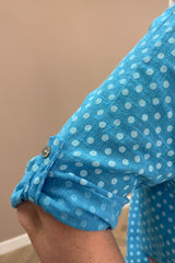 Aqua Blue Polka Dot Cotton Blouse