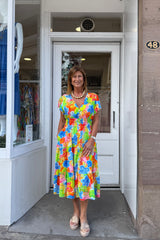 Tropical Carnival V-neck Printed Midi Dress