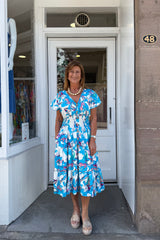 Aqua Mirage V-neck Marble Printed Midi Dress