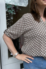 Mocha Polkadot Cotton Blouse