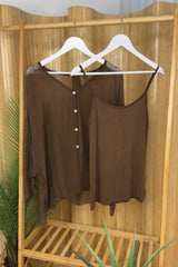 Chocolate Brown Silk Button Through Blouse