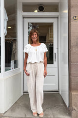 Beige And White Candy Stripe Cotton Trousers