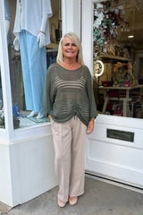 Khaki Green Tie Up Crochet Top