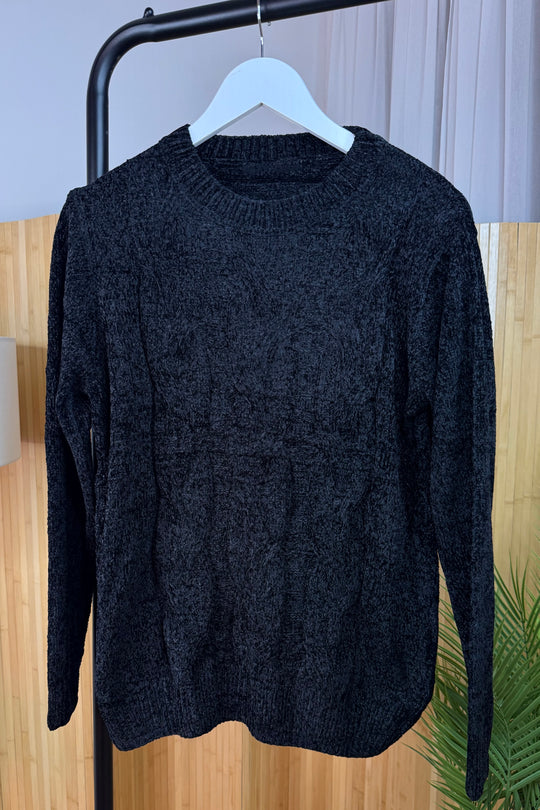Black Chenille Arran Style Jumper