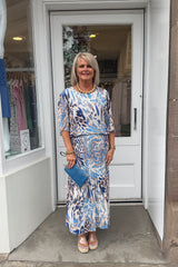 Blue Leopard Print Round Neck Printed Maxi Plisse Dress