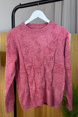 Bubblegum Pink Chenille Arran Style Jumper