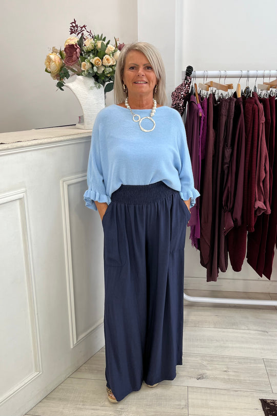 Navy Blue Nicole Wide Leg Trouser