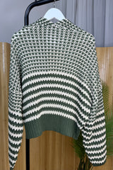 Khaki Green And Beige Chunky Balloon Sleeve Cardigan