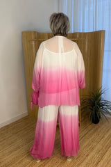 Fuschia Pink Silk Dip Dye Pull On Trousers