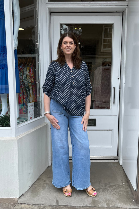 Navy Polkadot Cotton Blouse