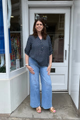 Navy Polkadot Cotton Blouse