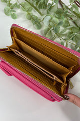 Fuchsia Pink Zip Wallet Crossbody Bag
