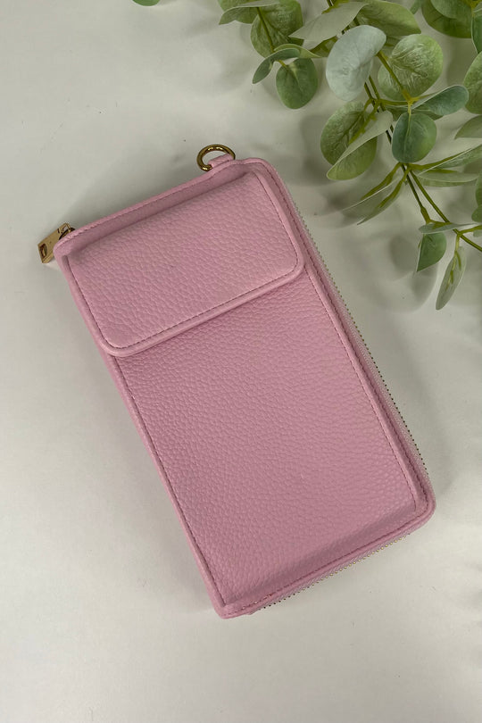 Light Pink Zip Wallet Crossbody Bag