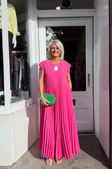Cerise Pink Plain Pleated Maxi Dress