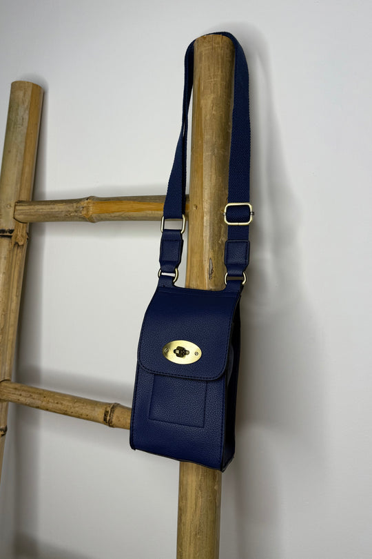 Navy Blue Faux Leather Mini Satchel Bag