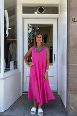 Cerise Pink Double Vneck Sleeveless Cotton Dress