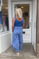 Denim Blue Raw Hem Linen Trousers