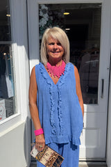 Cornflour Blue Ava Cotton Sleeveless Frill Top