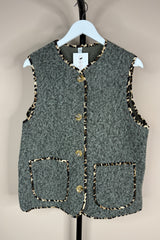 Leopard Trim Gilet Grey