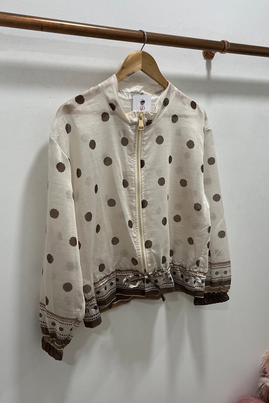 Cream Polkadot Lightweight Bomber Jacket