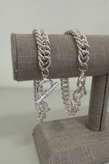 Silver Curb Chain Statement T-Bar Bracelet