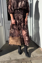 Petra Chocolate Brown and Beige Floral Printed Dress