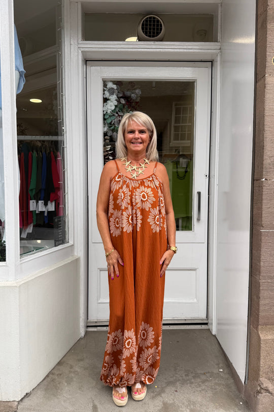 Burnt Orange Mabel Flower Detail Jumpsuit